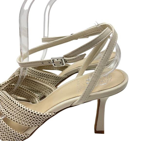 Vince Camuto | Earlena SZ US 11 NWOB Mesh Cut Leather Square Toe Cream Heels - Picture 8 of 13